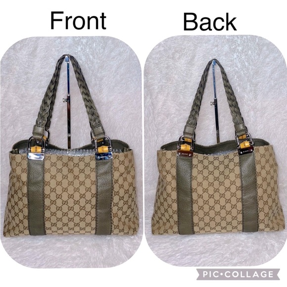 Gucci Monogram GG Canvas Leather Bamboo Bar Large Shoulder Tote & Folio Wallet - Picture 3 of 17